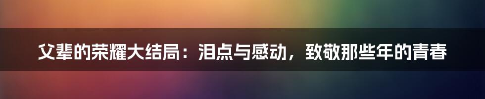 父辈的荣耀大结局：泪点与感动，致敬那些年的青春