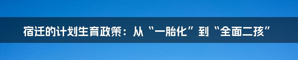 宿迁的计划生育政策：从“一胎化”到“全面二孩”