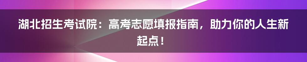 湖北招生考试院：高考志愿填报指南，助力你的人生新起点！