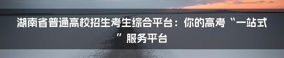 湖南省普通高校招生考生综合平台：你的高考“一站式”服务平台