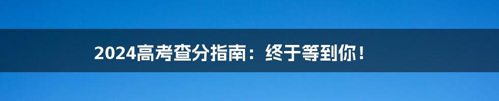 2024高考查分指南：终于等到你！