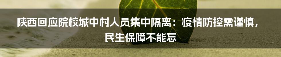 陕西回应院校城中村人员集中隔离：疫情防控需谨慎，民生保障不能忘