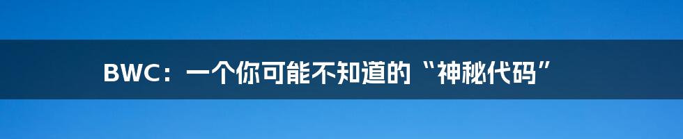 BWC：一个你可能不知道的“神秘代码”