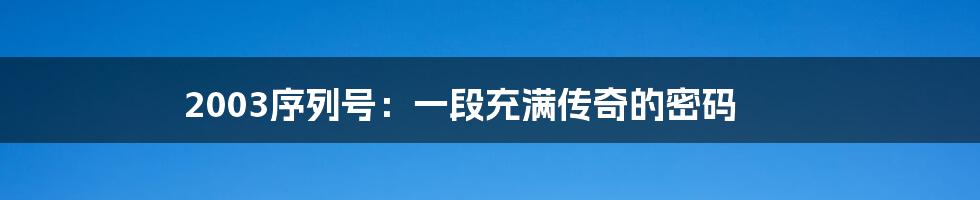 2003序列号：一段充满传奇的密码