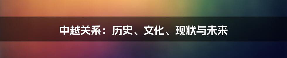 中越关系：历史、文化、现状与未来