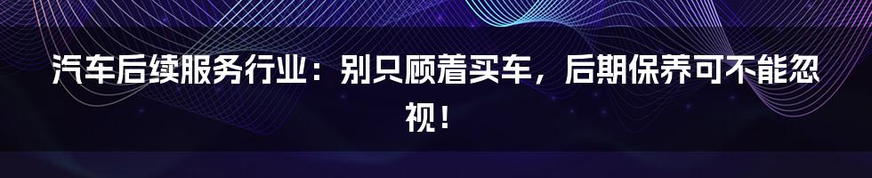 汽车后续服务行业：别只顾着买车，后期保养可不能忽视！