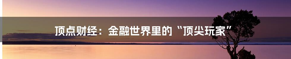 顶点财经：金融世界里的“顶尖玩家”