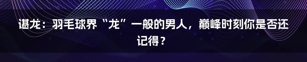 谌龙：羽毛球界“龙”一般的男人，巅峰时刻你是否还记得？