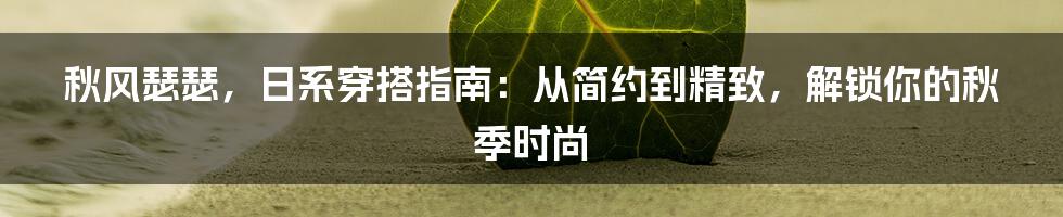 秋风瑟瑟，日系穿搭指南：从简约到精致，解锁你的秋季时尚