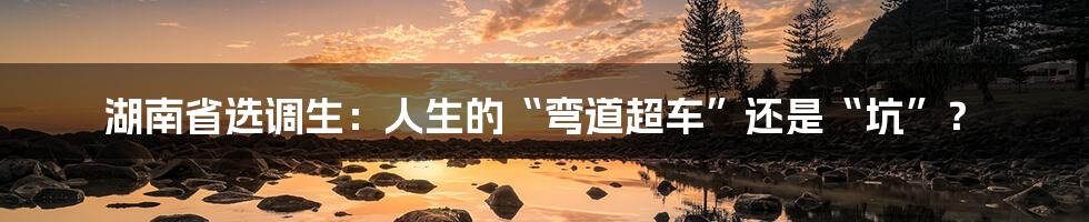 湖南省选调生：人生的“弯道超车”还是“坑”？