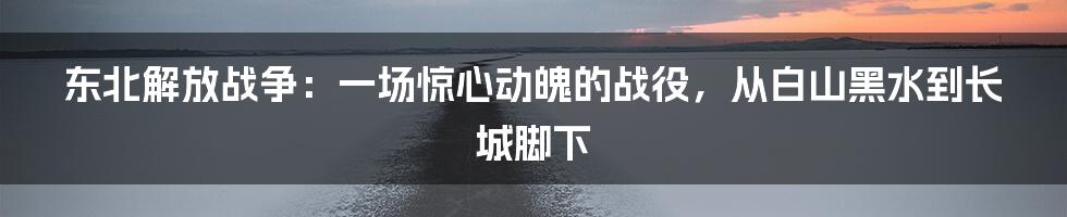 东北解放战争：一场惊心动魄的战役，从白山黑水到长城脚下