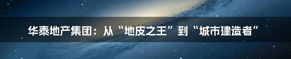 华泰地产集团：从“地皮之王”到“城市建造者”