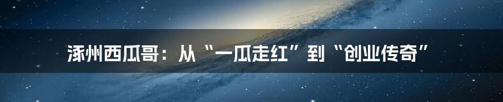 涿州西瓜哥：从“一瓜走红”到“创业传奇”