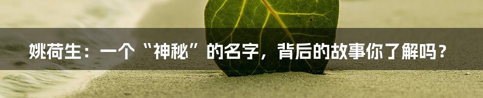 姚荷生：一个“神秘”的名字，背后的故事你了解吗？