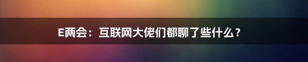 E两会：互联网大佬们都聊了些什么？