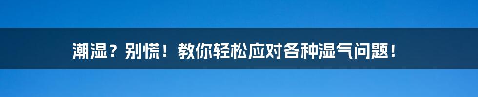 潮湿？别慌！教你轻松应对各种湿气问题！