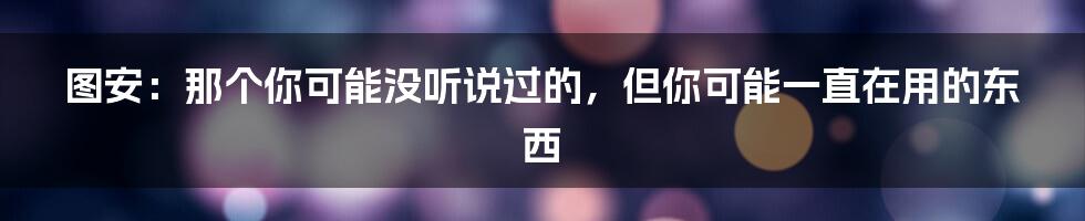 图安：那个你可能没听说过的，但你可能一直在用的东西