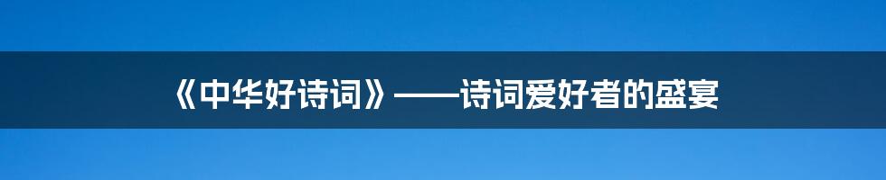 《中华好诗词》——诗词爱好者的盛宴