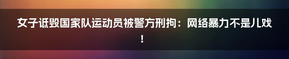 女子诋毁国家队运动员被警方刑拘：网络暴力不是儿戏！