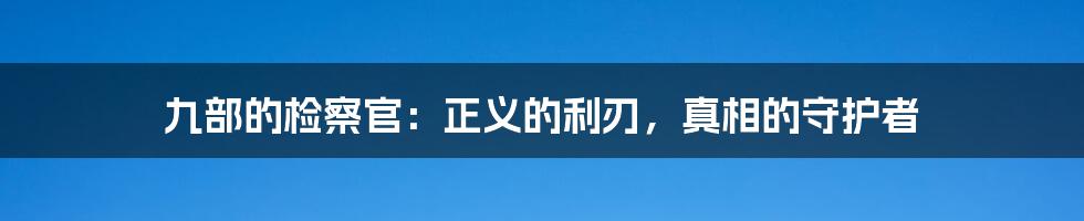 九部的检察官：正义的利刃，真相的守护者