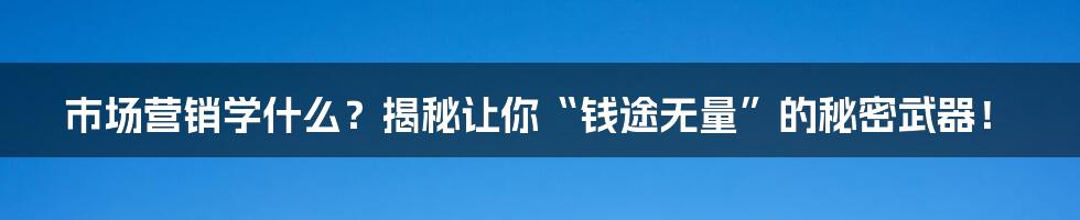 市场营销学什么？揭秘让你“钱途无量”的秘密武器！