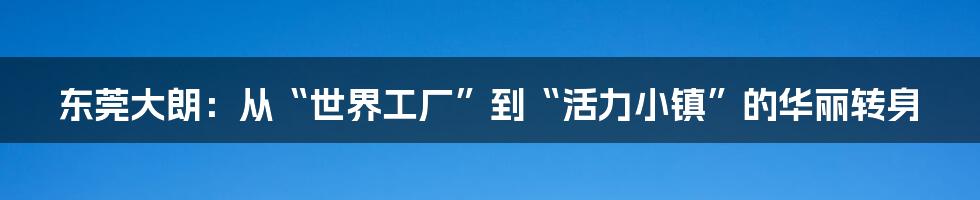 东莞大朗：从“世界工厂”到“活力小镇”的华丽转身