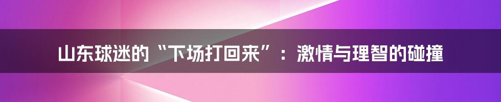 山东球迷的“下场打回来”：激情与理智的碰撞