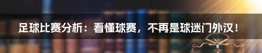 足球比赛分析：看懂球赛，不再是球迷门外汉！