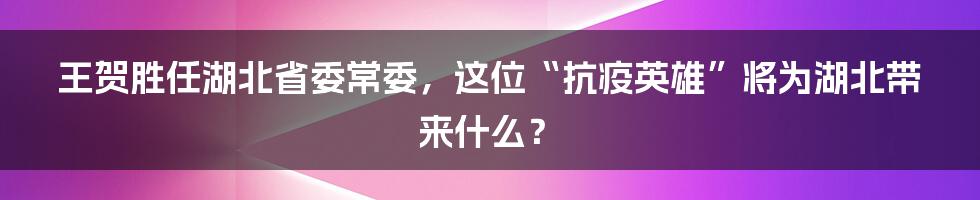 王贺胜任湖北省委常委，这位“抗疫英雄”将为湖北带来什么？