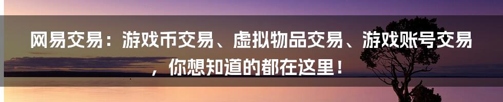 网易交易：游戏币交易、虚拟物品交易、游戏账号交易，你想知道的都在这里！