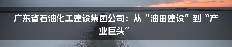 广东省石油化工建设集团公司：从“油田建设”到“产业巨头”