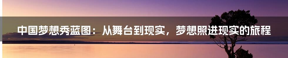 中国梦想秀蓝图：从舞台到现实，梦想照进现实的旅程