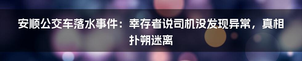 安顺公交车落水事件：幸存者说司机没发现异常，真相扑朔迷离