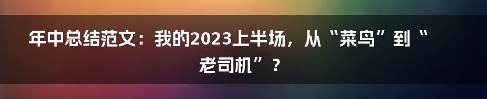 年中总结范文：我的2023上半场，从“菜鸟”到“老司机”？