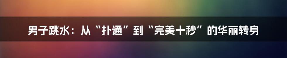 男子跳水：从“扑通”到“完美十秒”的华丽转身