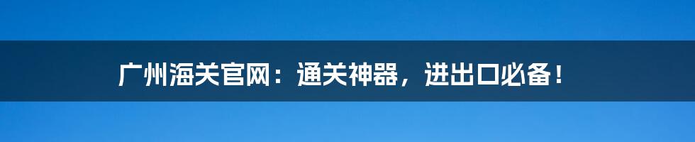 广州海关官网：通关神器，进出口必备！