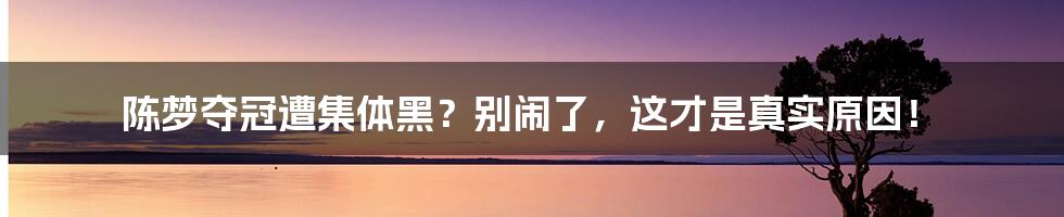 陈梦夺冠遭集体黑？别闹了，这才是真实原因！