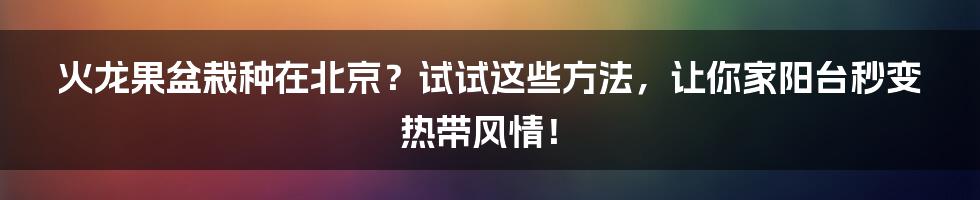 火龙果盆栽种在北京？试试这些方法，让你家阳台秒变热带风情！