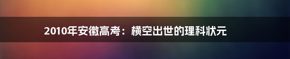 2010年安徽高考：横空出世的理科状元