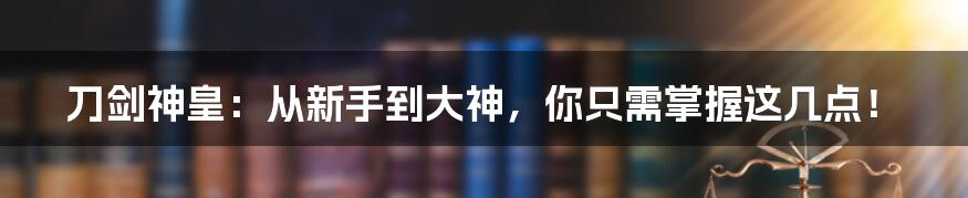 刀剑神皇：从新手到大神，你只需掌握这几点！