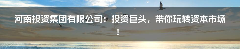 河南投资集团有限公司：投资巨头，带你玩转资本市场！