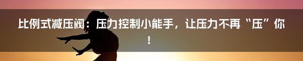 比例式减压阀：压力控制小能手，让压力不再“压”你！