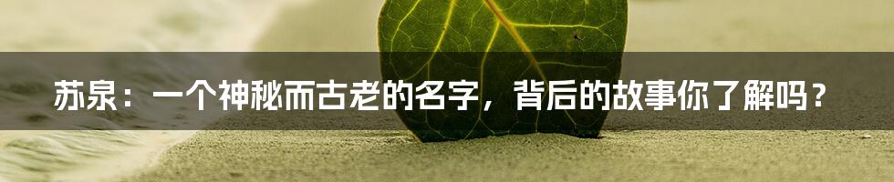 苏泉：一个神秘而古老的名字，背后的故事你了解吗？