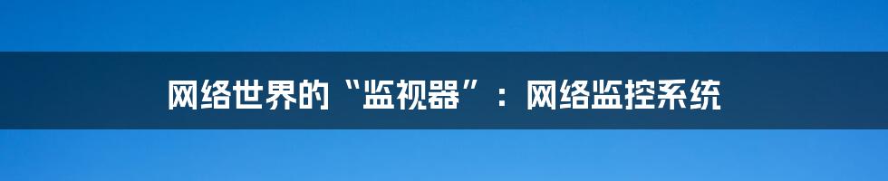 网络世界的“监视器”：网络监控系统