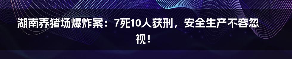 湖南养猪场爆炸案：7死10人获刑，安全生产不容忽视！