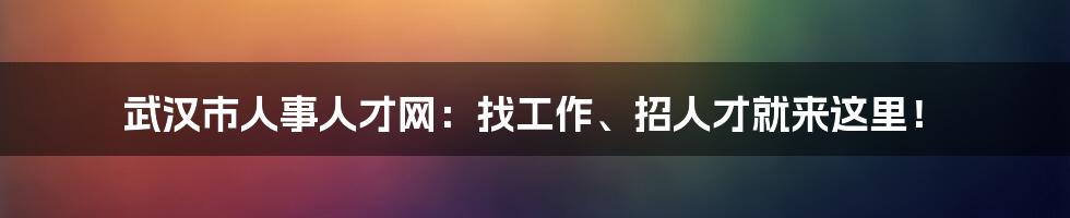 武汉市人事人才网：找工作、招人才就来这里！