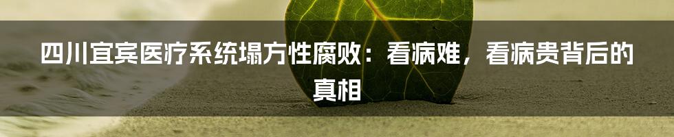 四川宜宾医疗系统塌方性腐败：看病难，看病贵背后的真相