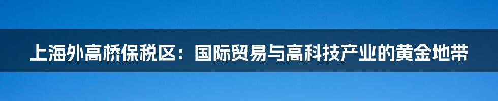 上海外高桥保税区：国际贸易与高科技产业的黄金地带