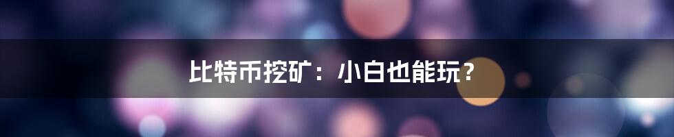 比特币挖矿：小白也能玩？