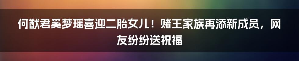 何猷君奚梦瑶喜迎二胎女儿！赌王家族再添新成员，网友纷纷送祝福